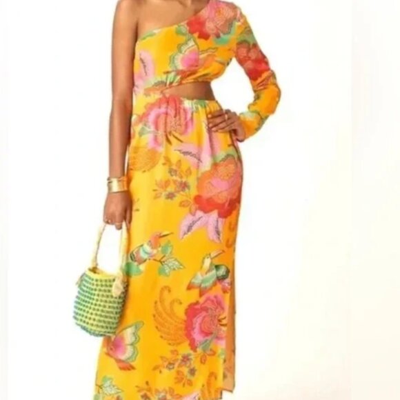 Floral One-Shoulder Yellow Dress - Picture 1 of 5